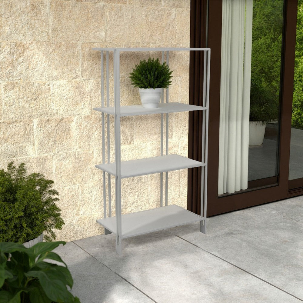 Plant Display Stand White Metal 4 Shelves Modern Style 38 Inch BM330990