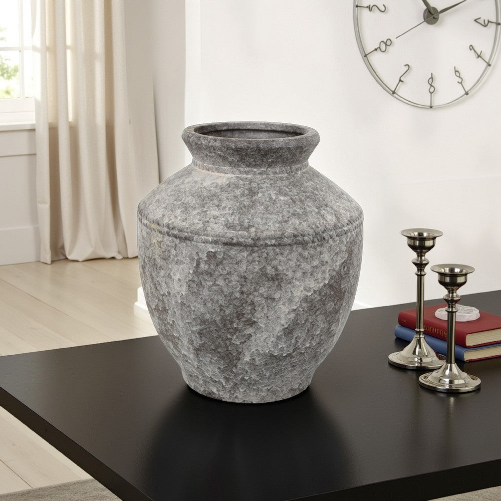 Accent Vase Antique Brown Gray Ceramic Modern Pot Shape 16 Inch BM330997