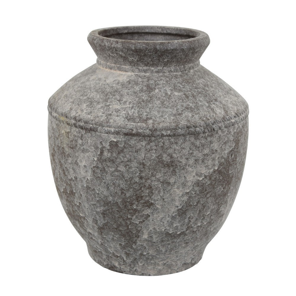 Accent Vase, Antique Brown Gray Ceramic, Modern Pot Shape, 16 Inch