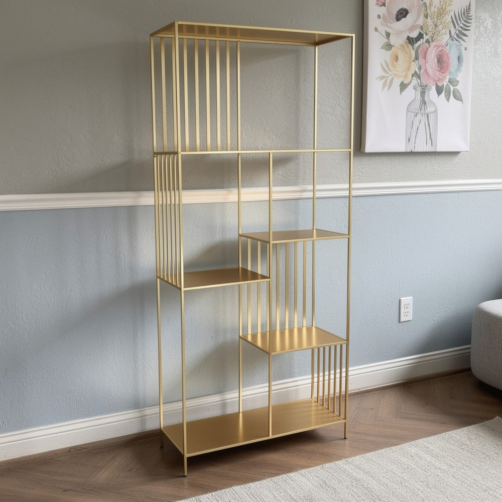 Tandum Plant Display Stand, Gold Metal 6 Shelves, Modern 71 Inch