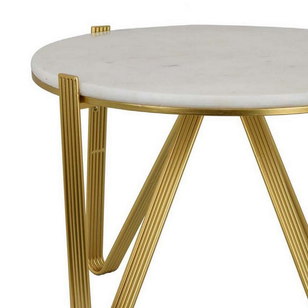 Glam Plant Stand Table White Marble Gold Metal Texture Legs 25 Inch