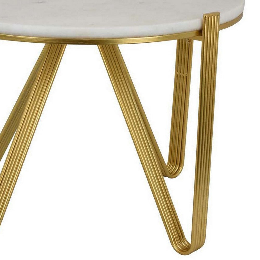 Glam Plant Stand Table White Marble Gold Metal Texture Legs 25 Inch