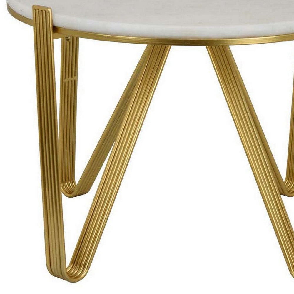 Glam Plant Stand Table White Marble Gold Metal Texture Legs 25 Inch