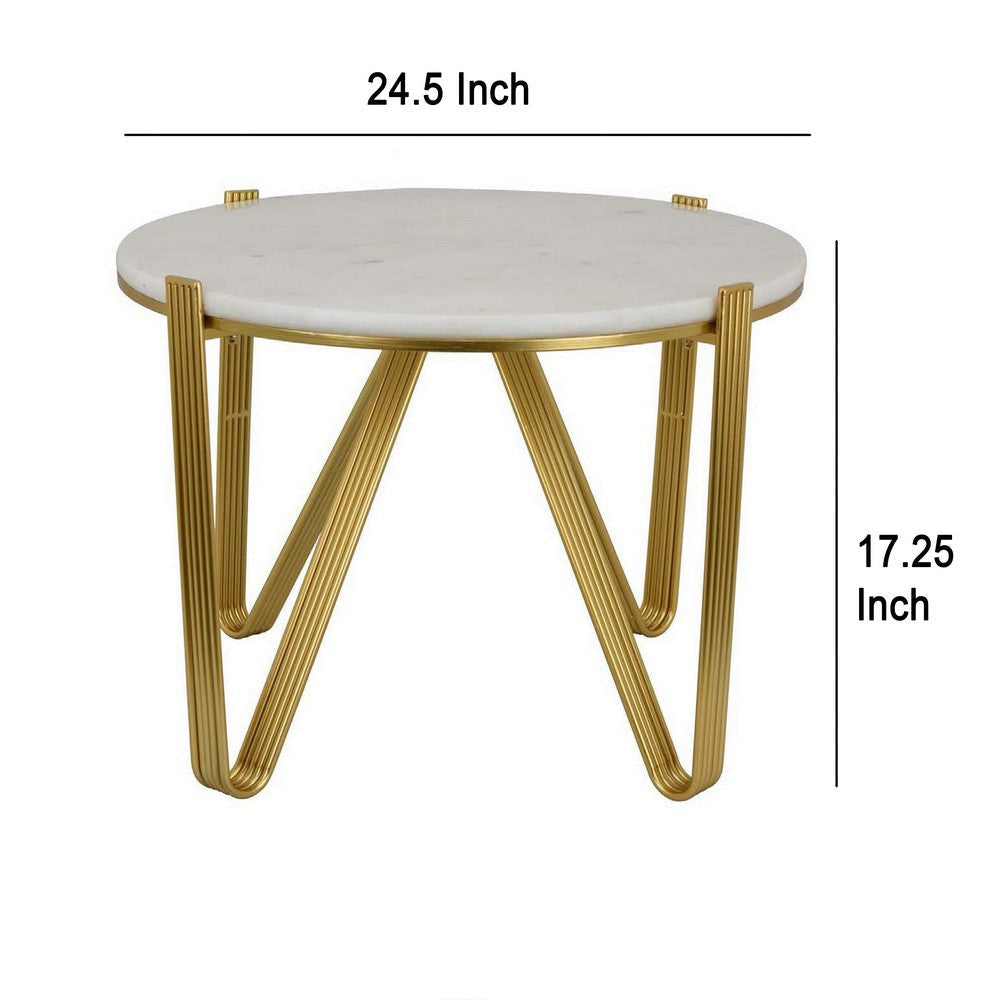 Glam Plant Stand Table White Marble Gold Metal Texture Legs 25 Inch