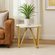 Glam Plant Stand Table, White Marble, Gold Metal Texture Legs, 25 Inch