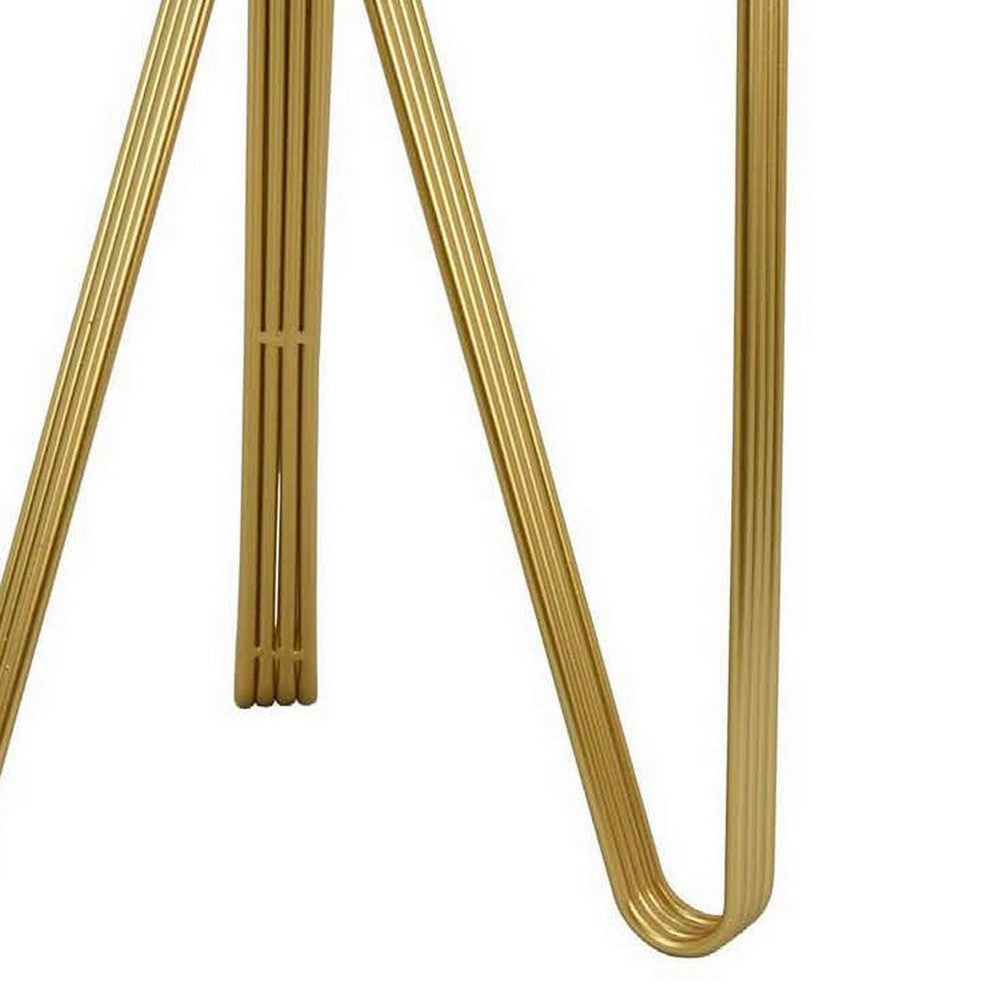 Glam Plant Stand Table, White Marble, Gold Metal Texture Legs, 20 Inch