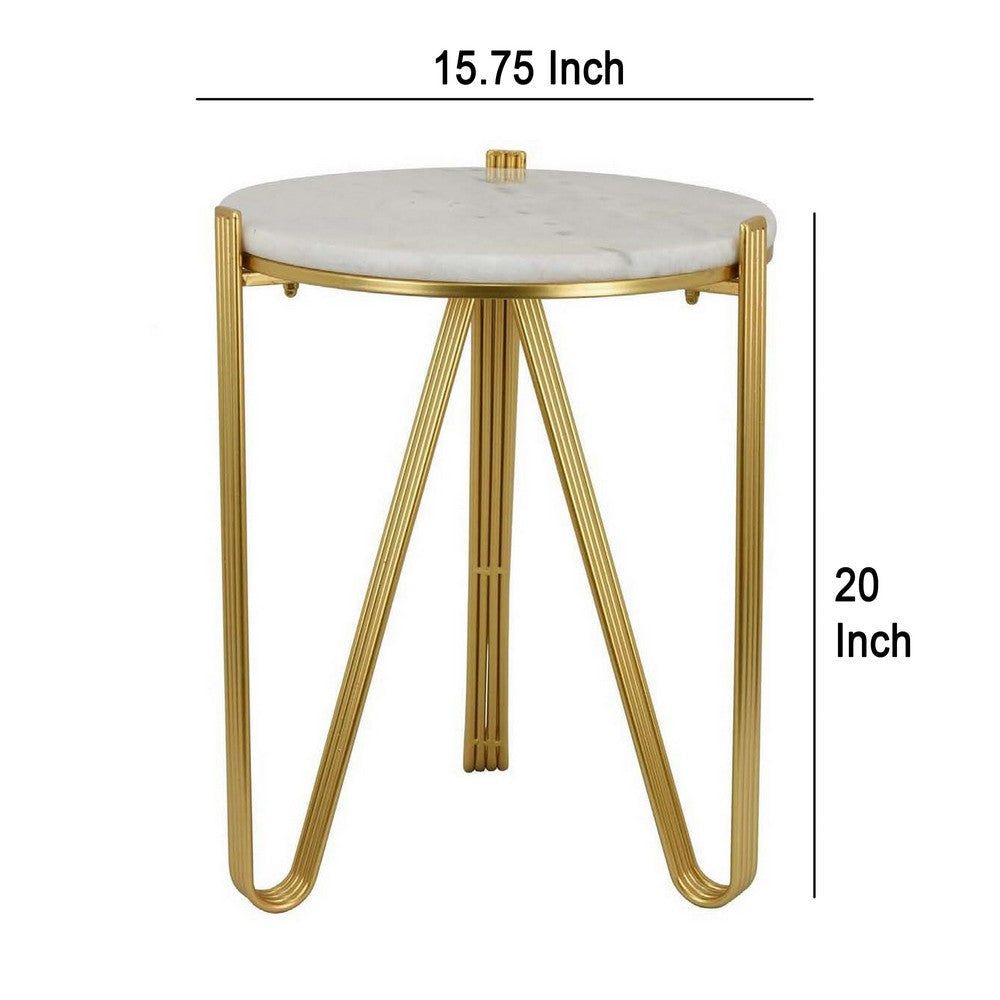 Glam Plant Stand Table White Marble Gold Metal Texture Legs 20 Inch