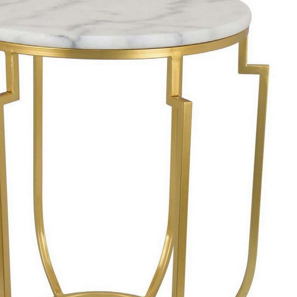 Jax Plant Stand Table White Marble Gold Metal Open Frame 22 Inch
