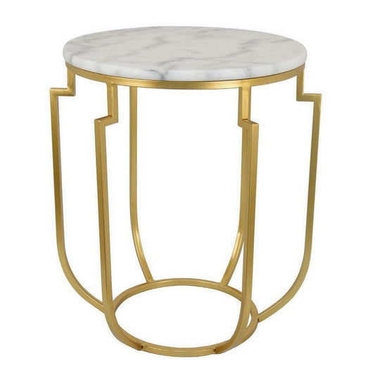 Jax Plant Stand Table, White Marble, Gold Metal Open Frame, 22 Inch