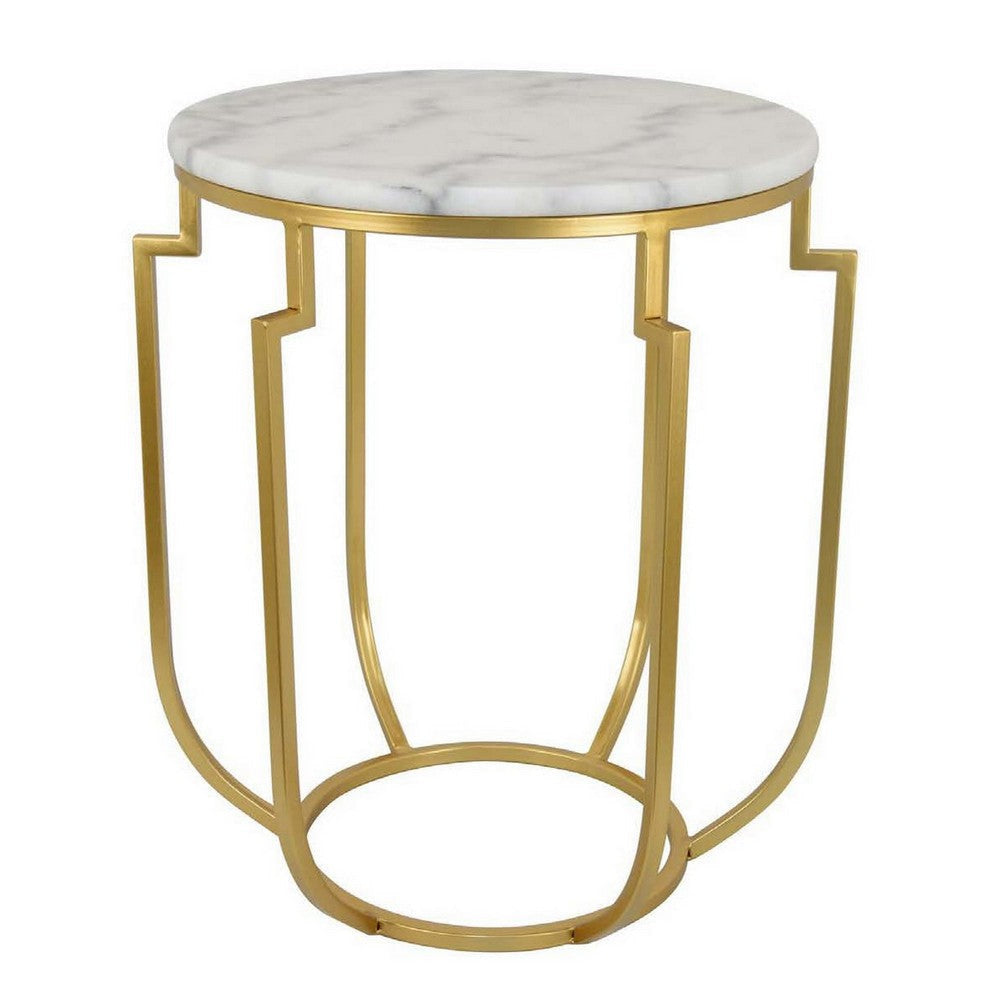 Jax Plant Stand Table, White Marble, Gold Metal Open Frame, 22 Inch