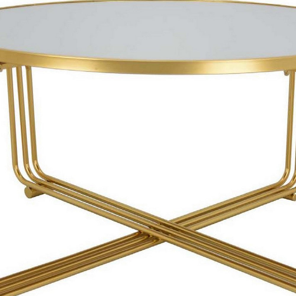 Plant Stand Coffee Table 37 Inch Round Mirror Top Modern Gold Metal BM331004