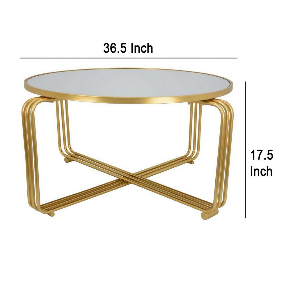 Plant Stand Coffee Table 37 Inch Round Mirror Top Modern Gold Metal BM331004