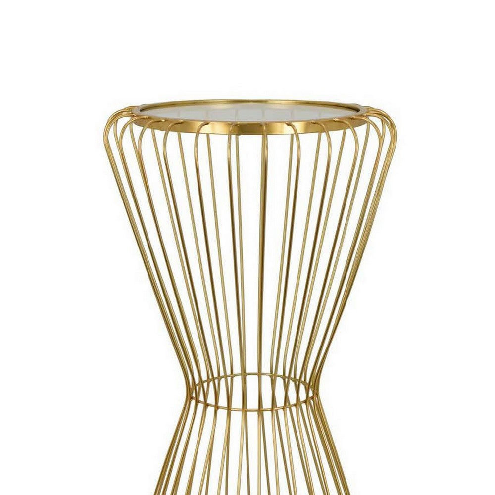 Kane Plant Stand Table Mirrored Hourglass Gold Metal Frame 30 Inch