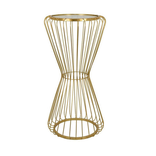 Kane Plant Stand Table, Mirrored, Hourglass Gold Metal Frame, 30 Inch