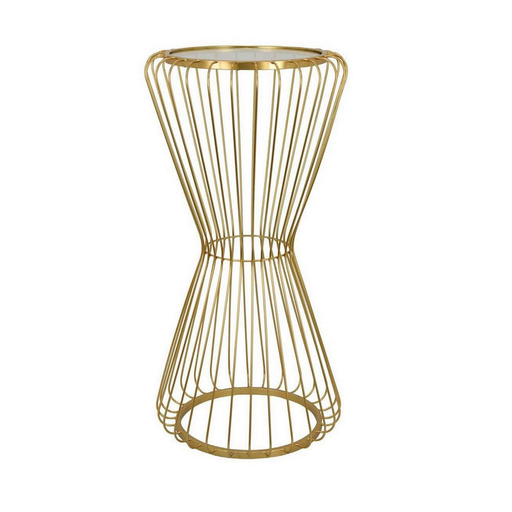Kane Plant Stand Table, Mirrored, Hourglass Gold Metal Frame, 30 Inch