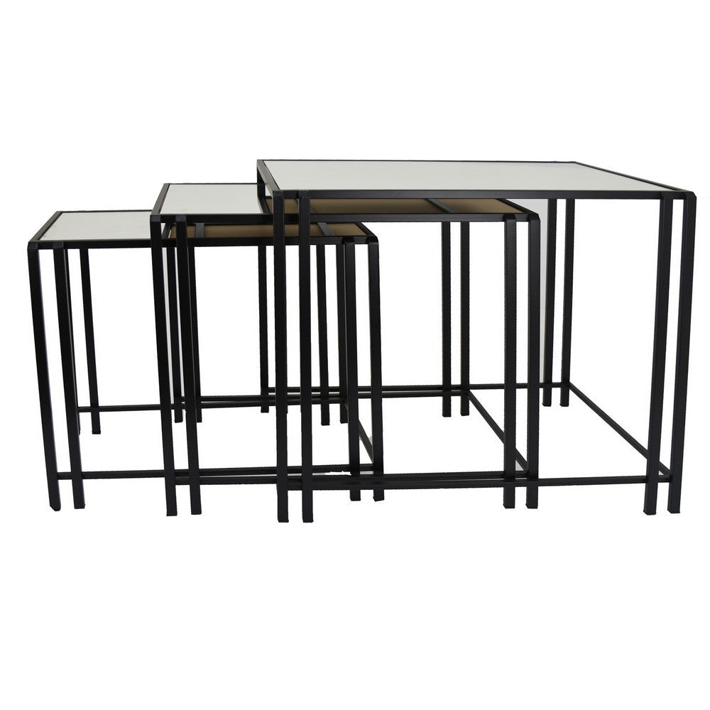 Buckley Nesting Plant Stand Table Set of 2 Black Metal Mirrored Top BM331010