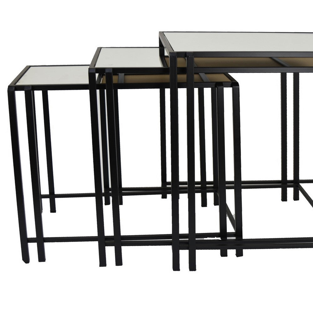 Buckley Nesting Plant Stand Table Set of 2 Black Metal Mirrored Top BM331010