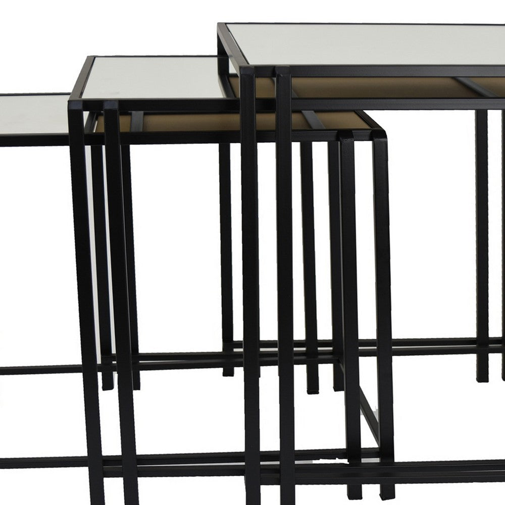 Buckley Nesting Plant Stand Table Set of 2 Black Metal Mirrored Top BM331010