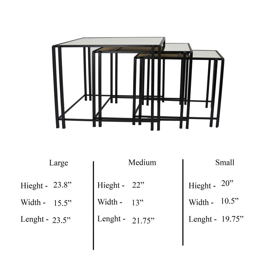 Buckley Nesting Plant Stand Table Set of 2 Black Metal Mirrored Top BM331010