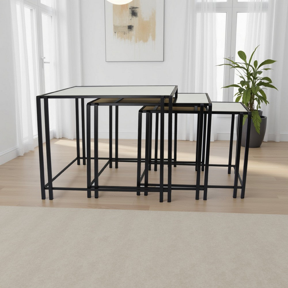 Buckley Nesting Plant Stand Table Set of 2 Black Metal Mirrored Top BM331010