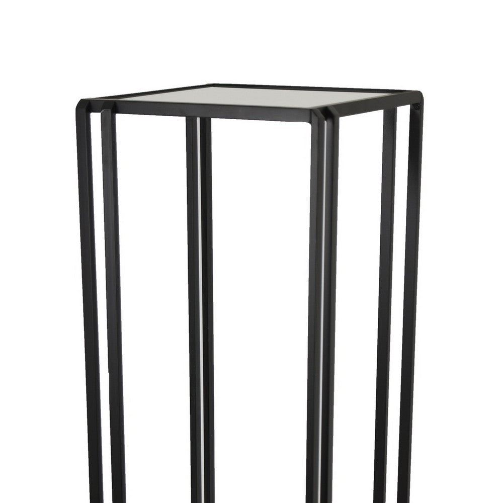 Buckley Plant Stand Table Black Metal Square Mirrored Top 34 Inch