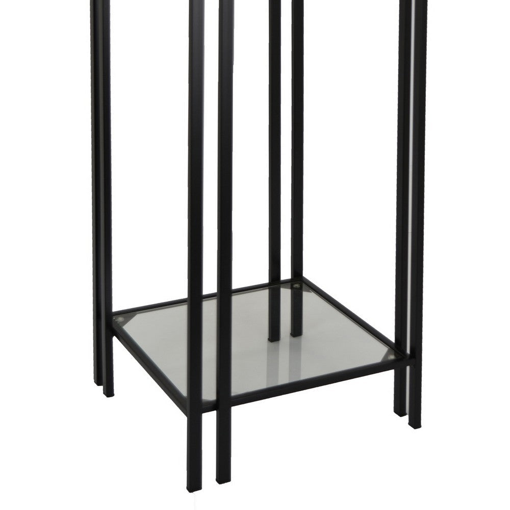 Buckley Plant Stand Table Black Metal Square Mirrored Top 28 Inch
