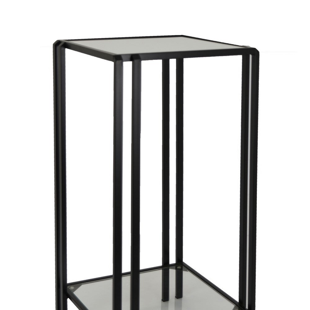 Buckley Plant Stand Table Black Metal Square Mirrored Top 28 Inch
