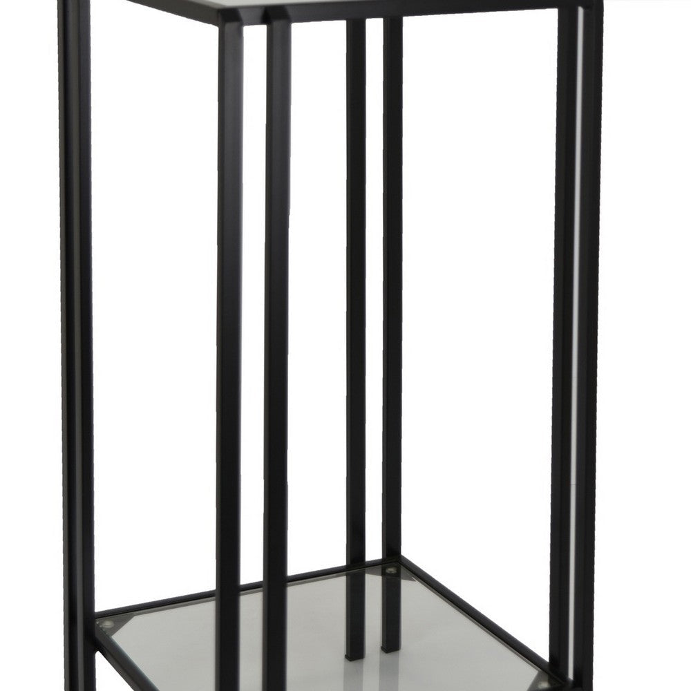 Buckley Plant Stand Table Black Metal Square Mirrored Top 28 Inch