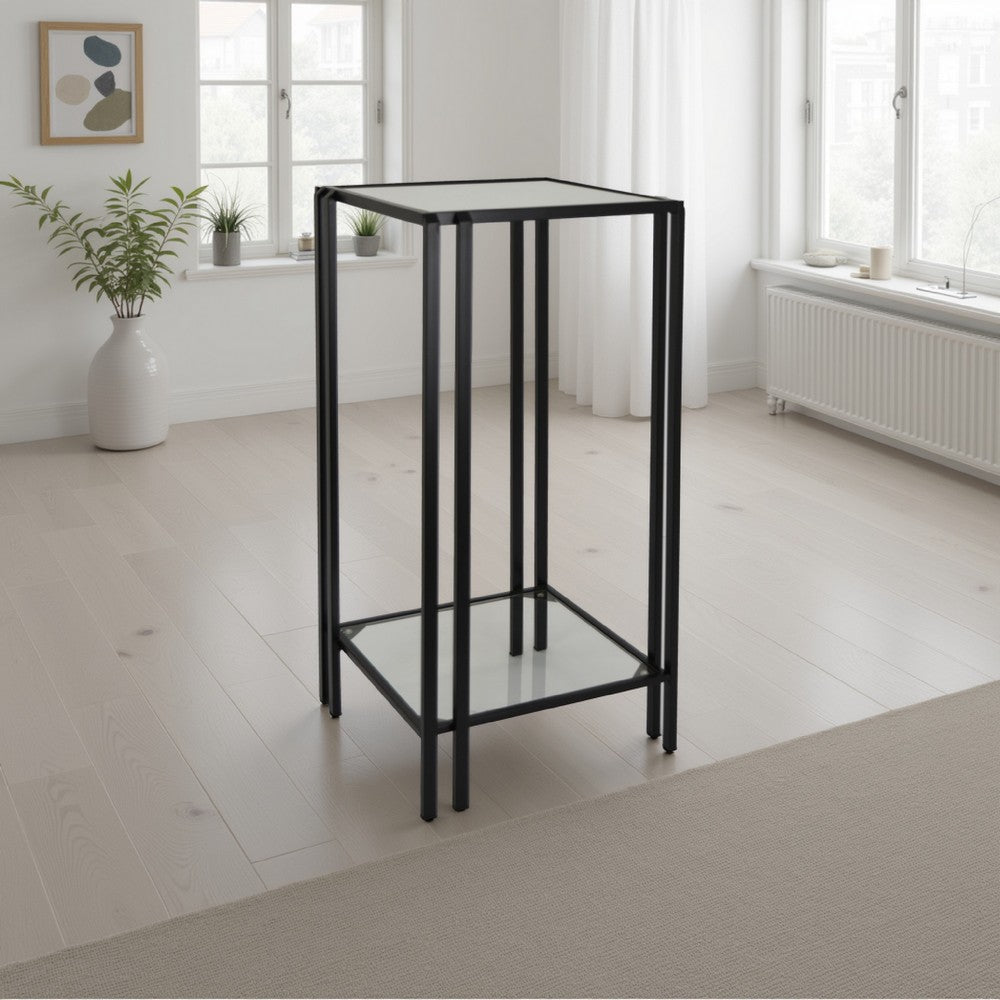 Buckley Plant Stand Table Black Metal Square Mirrored Top 28 Inch