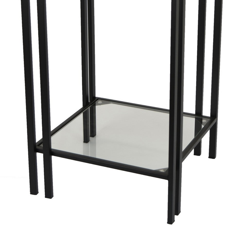 Buckley Plant Stand Table Black Metal Square Mirrored Top 22 Inch