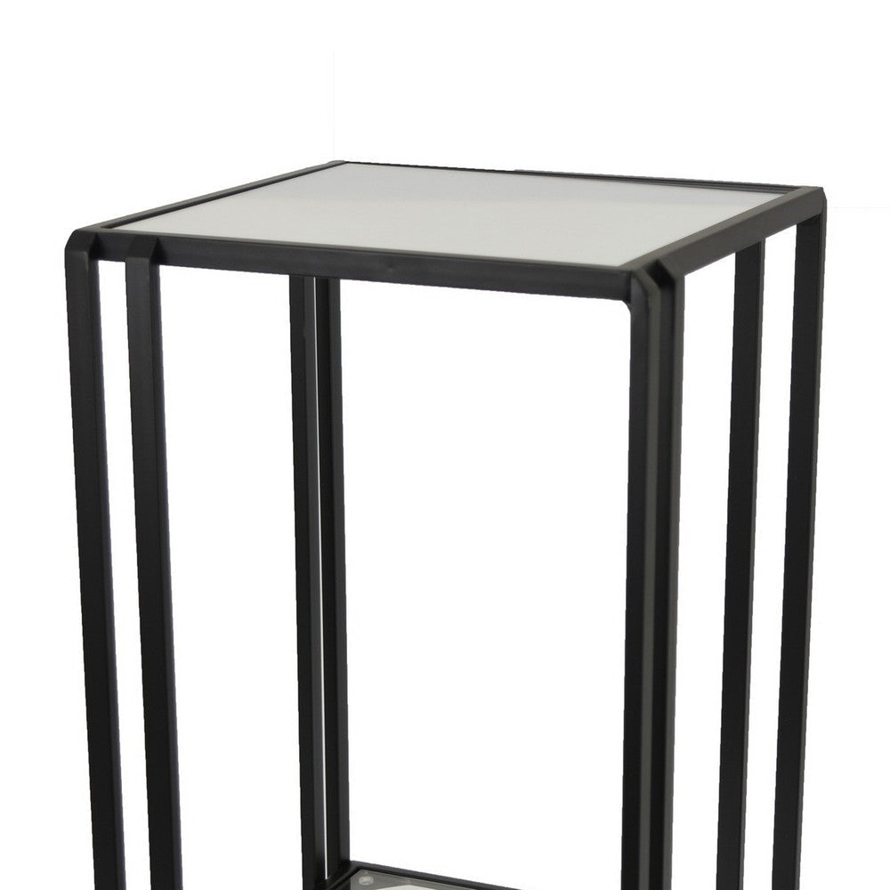 Buckley Plant Stand Table Black Metal Square Mirrored Top 22 Inch