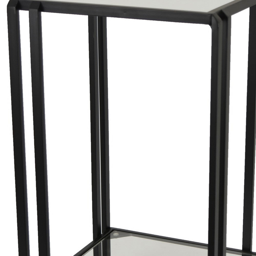 Buckley Plant Stand Table Black Metal Square Mirrored Top 22 Inch