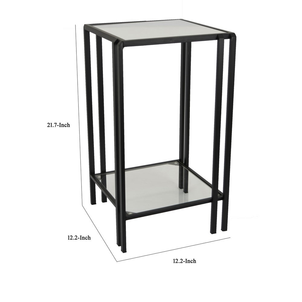 Buckley Plant Stand Table Black Metal Square Mirrored Top 22 Inch