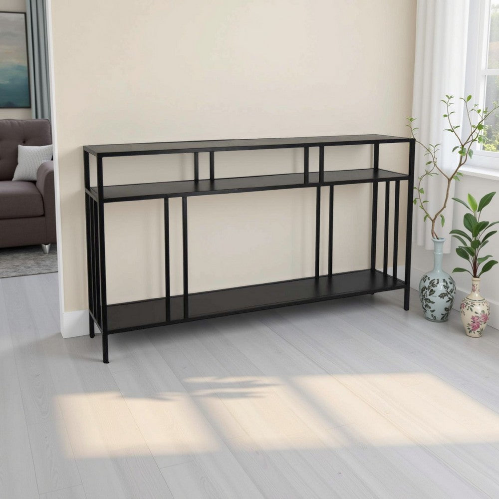 Plant Display Stand, 3 Tier Black Metal, Modern Industrial 48 Inch