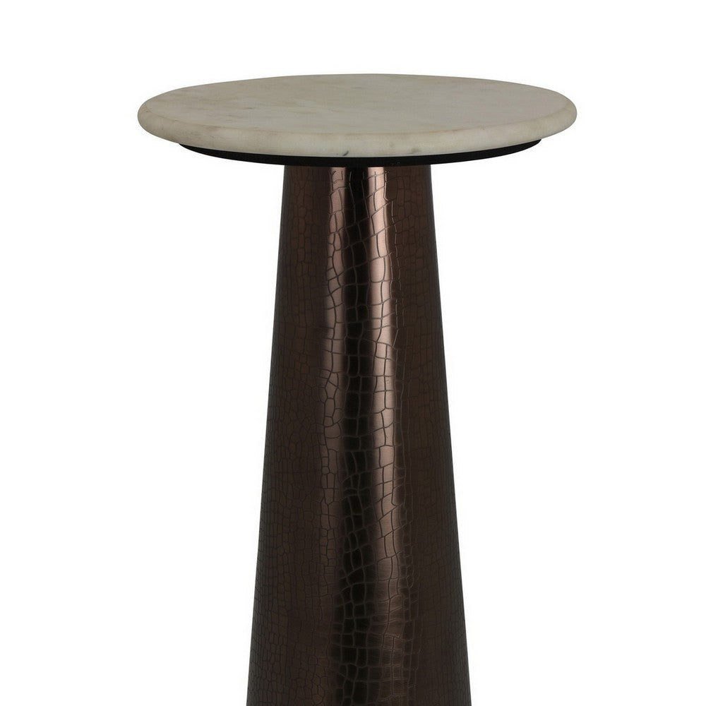 Plant Stand Accent Table Bronze Metal Round Gray Marble Top 26 Inch BM331018