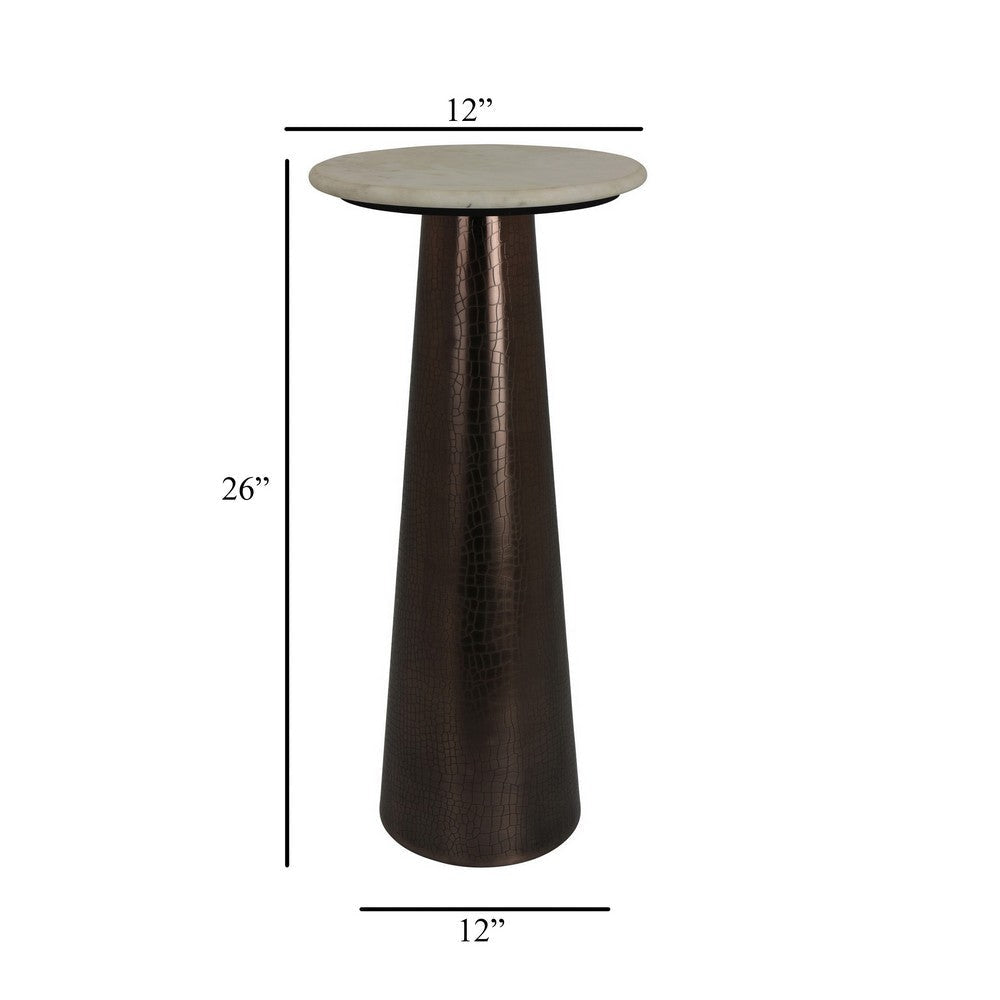 Plant Stand Accent Table Bronze Metal Round Gray Marble Top 26 Inch BM331018