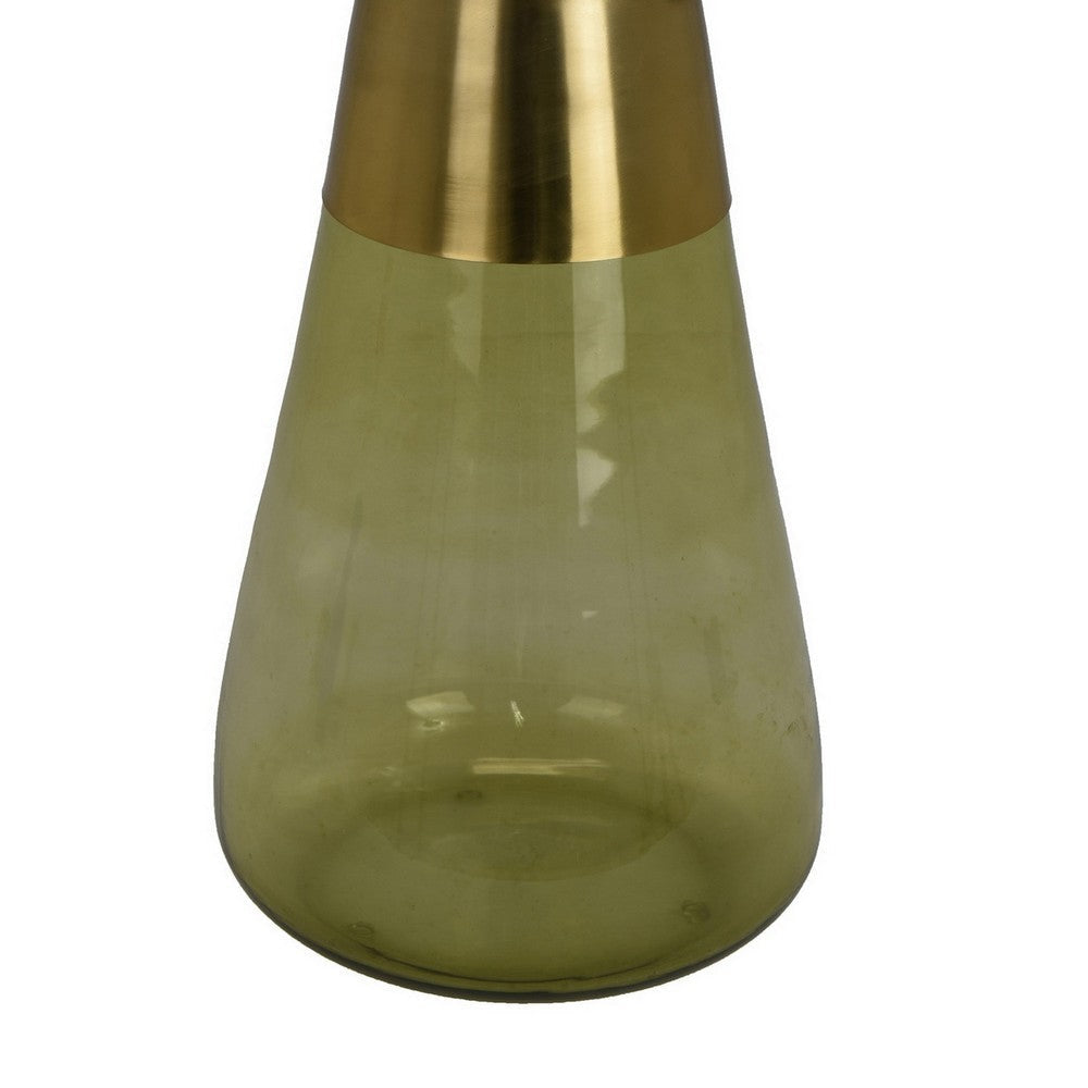 Palio Plant Stand Accent Table Round Gold Metal Green Glass Tapered