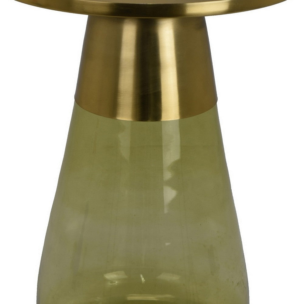 Palio Plant Stand Accent Table Round Gold Metal Green Glass Tapered