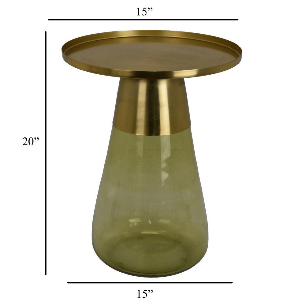 Palio Plant Stand Accent Table Round Gold Metal Green Glass Tapered