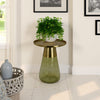 Palio Plant Stand Accent Table, Round Gold Metal, Green Glass Tapered