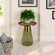 Palio Plant Stand Accent Table, Round Gold Metal, Green Glass Tapered