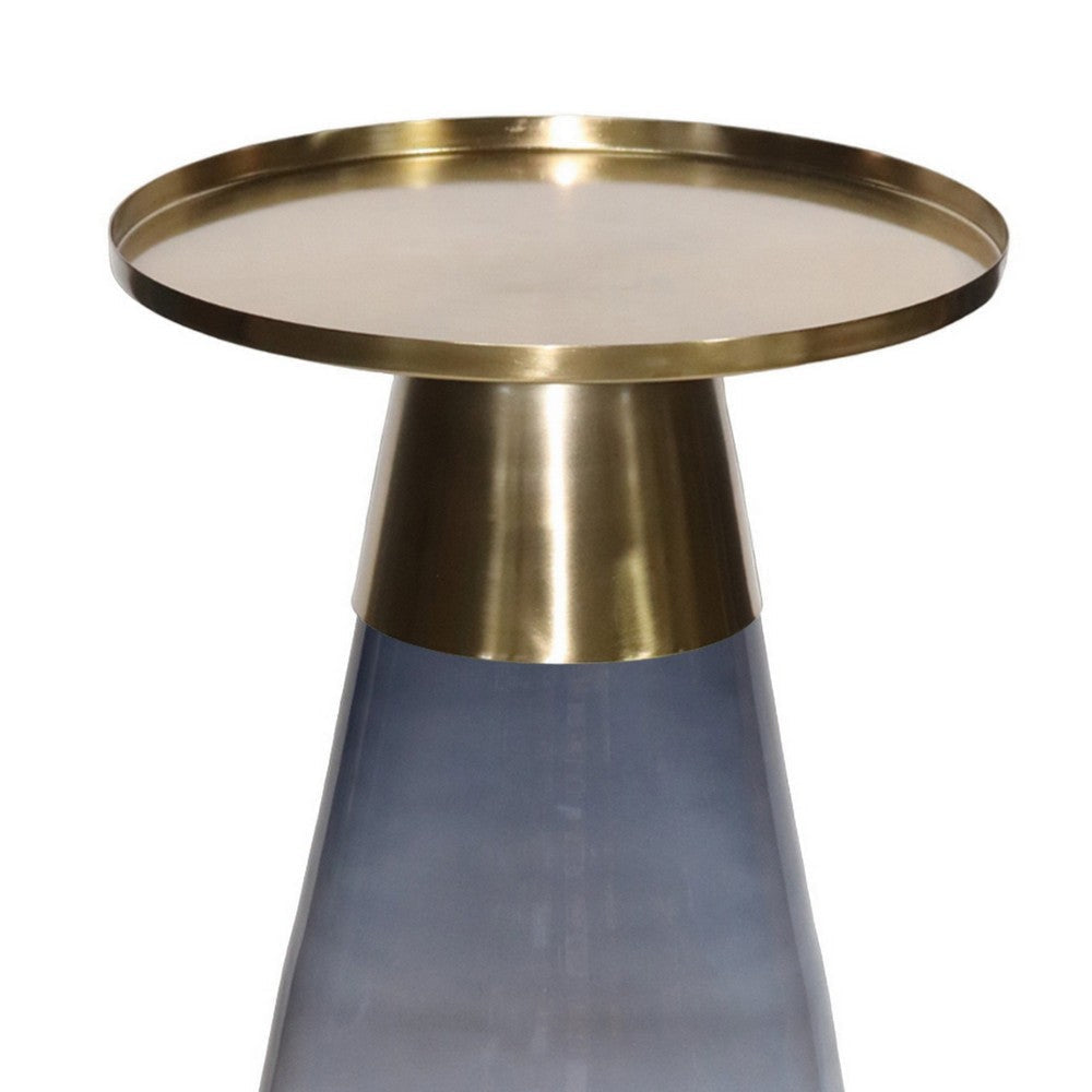 Palio Plant Stand Table Round Gold Metal Top Blue Glass Tapered Base
