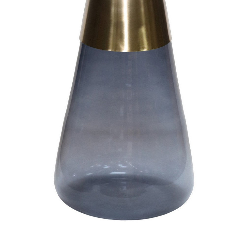 Palio Plant Stand Table Round Gold Metal Top Blue Glass Tapered Base