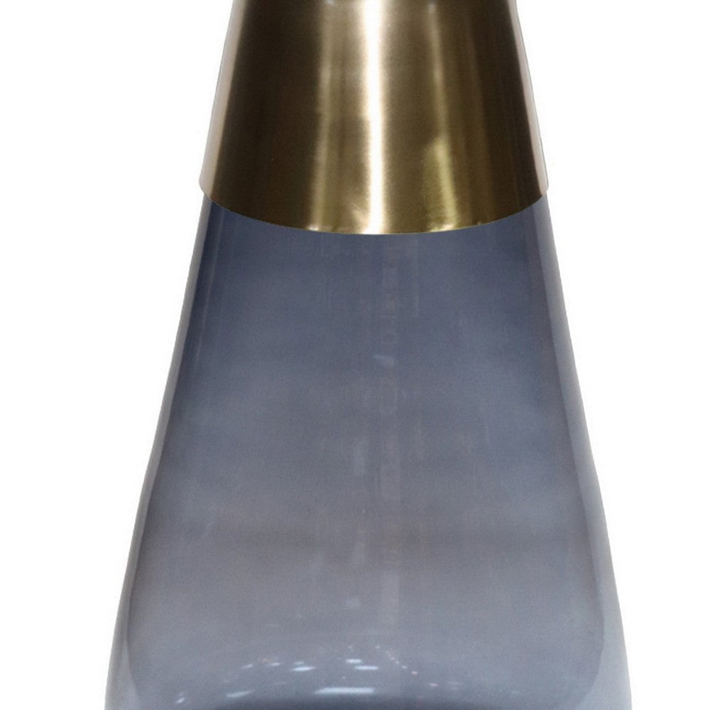 Palio Plant Stand Table Round Gold Metal Top Blue Glass Tapered Base