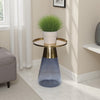 Palio Plant Stand Table Round Gold Metal Top Blue Glass Tapered Base