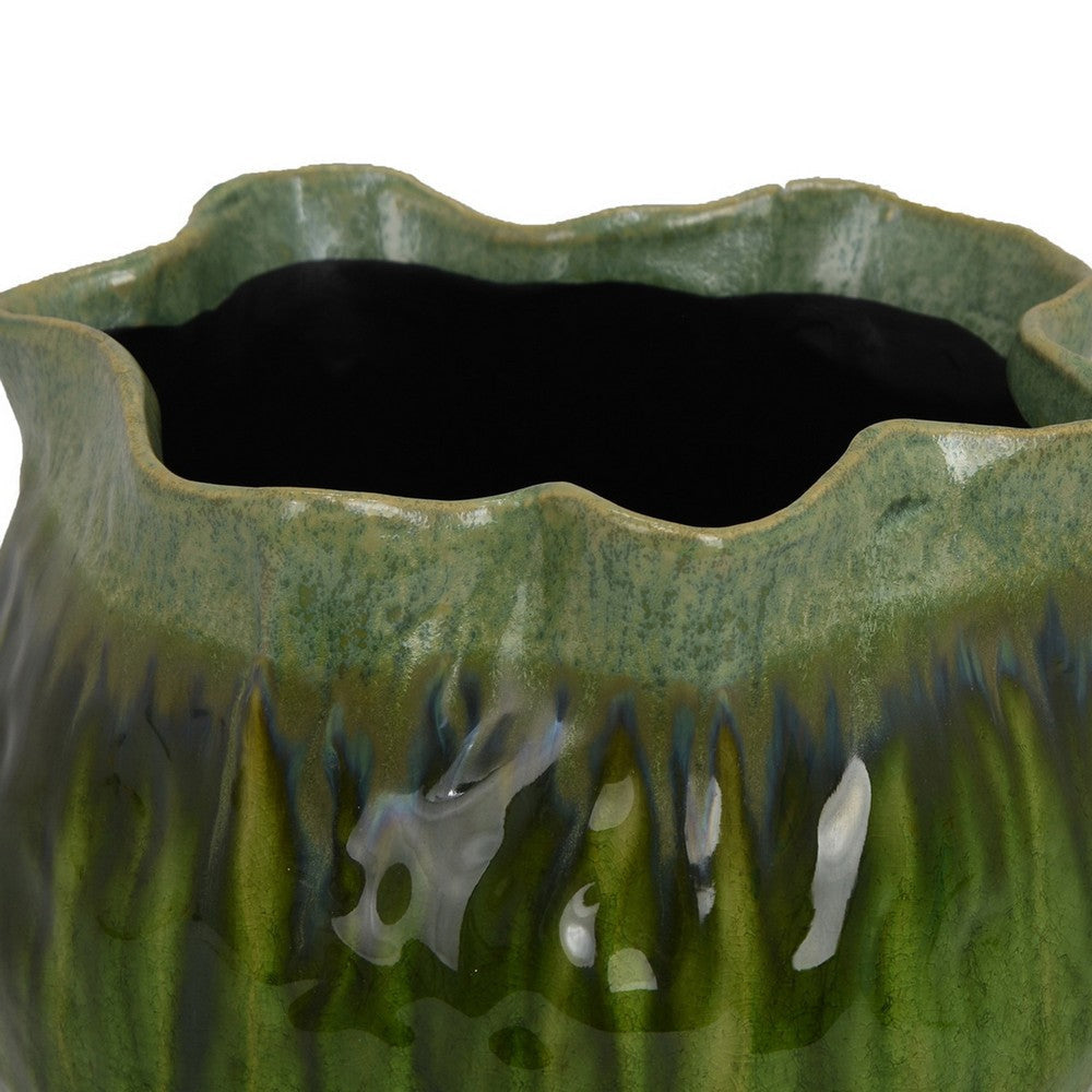 Balie Accent Vase Green Ceramic Irregular Top Edge Modern 10 Inch BM331030