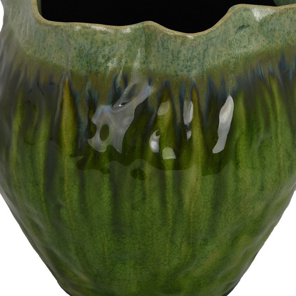Balie Accent Vase Green Ceramic Irregular Top Edge Modern 10 Inch BM331030