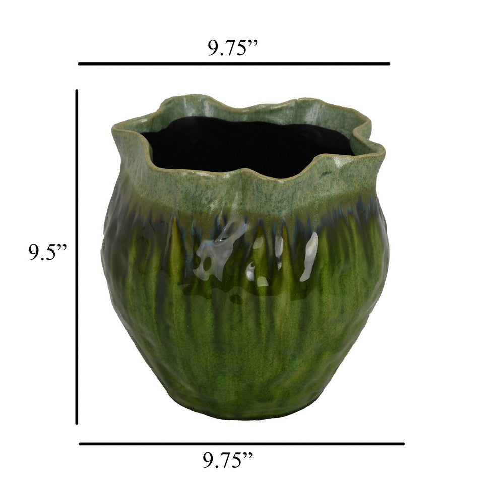 Balie Accent Vase Green Ceramic Irregular Top Edge Modern 10 Inch BM331030