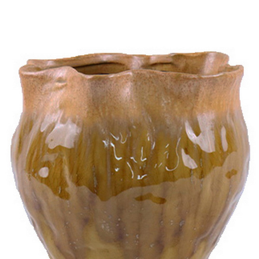 Balie Accent Vase Brown Ceramic Irregular Top Edge Modern 10 Inch BM331035