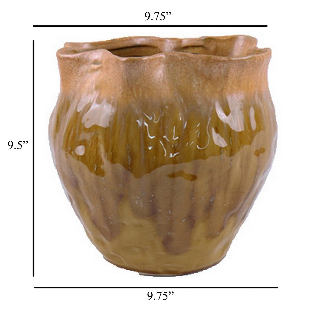 Balie Accent Vase Brown Ceramic Irregular Top Edge Modern 10 Inch BM331035